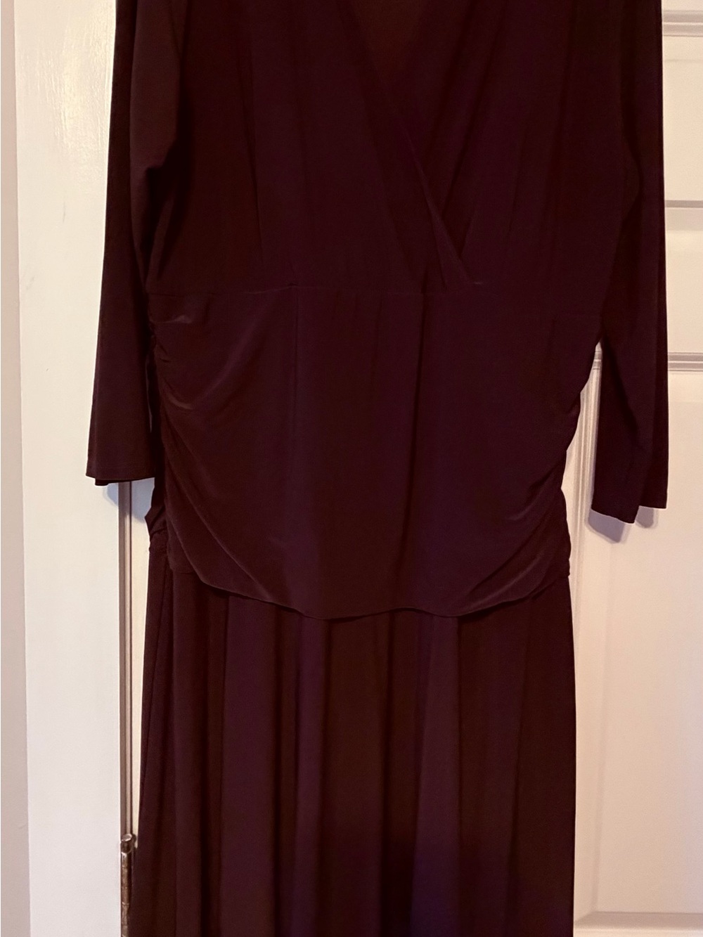 Long Sleeve Faux-Wrap Maxi Dress in Deep Burgundy